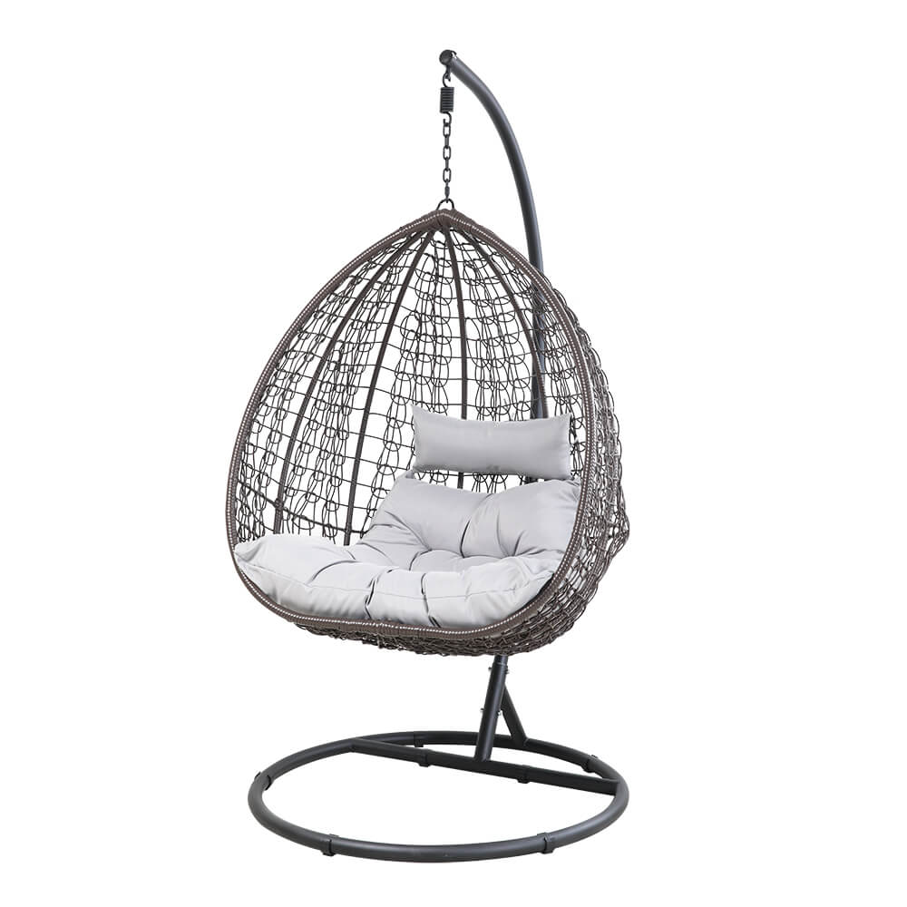 Outdoor Indoor Rattan Wicker Hanging Patio Swing Egg Chair With Soft Cushion 52090L2-ST