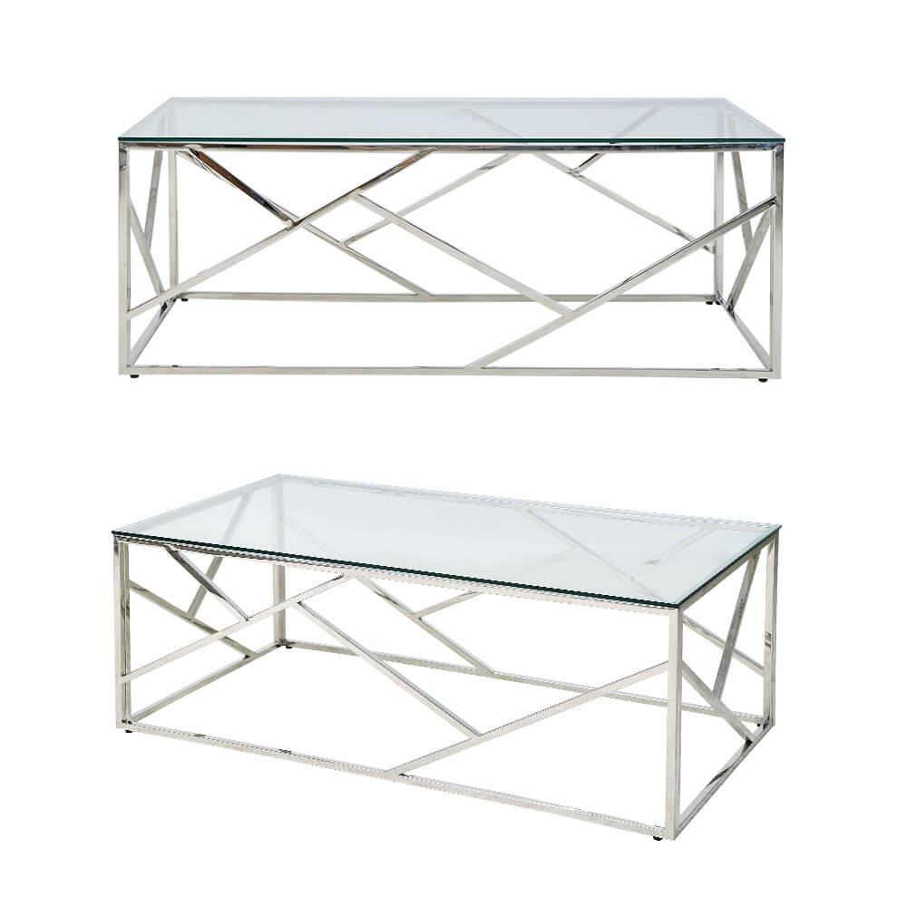 Factory Glass Top Coffee Table Silver Color Rectangle Coffee Table 85065P-C