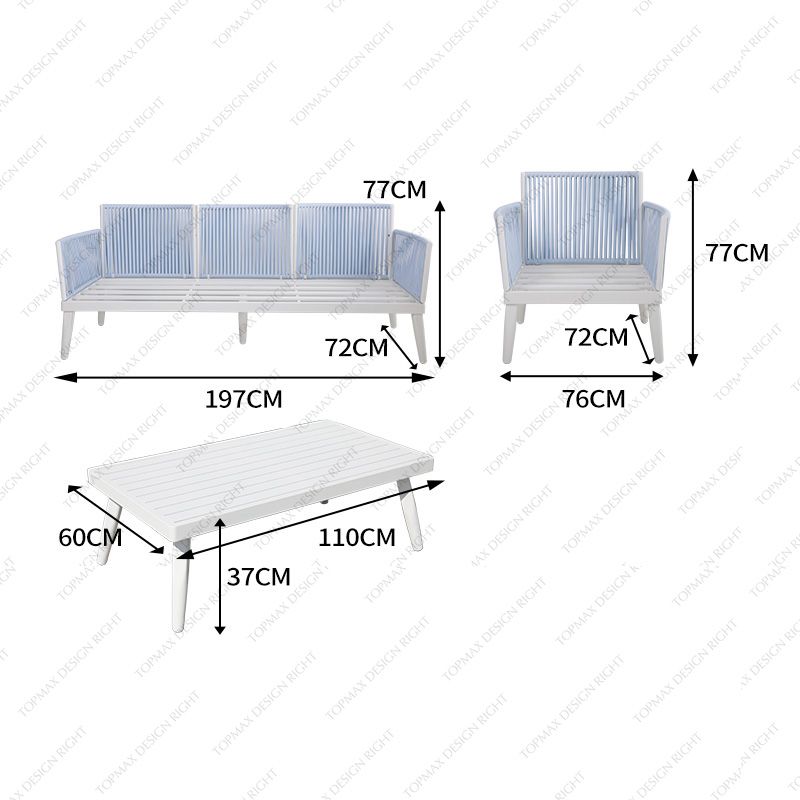 Garden Sofa And Table Reclining Furniture Blue Patio Set 52790C-Set4