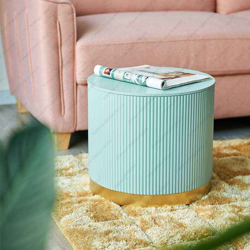 Side Table With Storage Small Round Blue 62234C