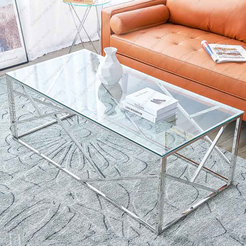 Factory Glass Top Coffee Table Silver Color Rectangle Coffee Table 85065P-C