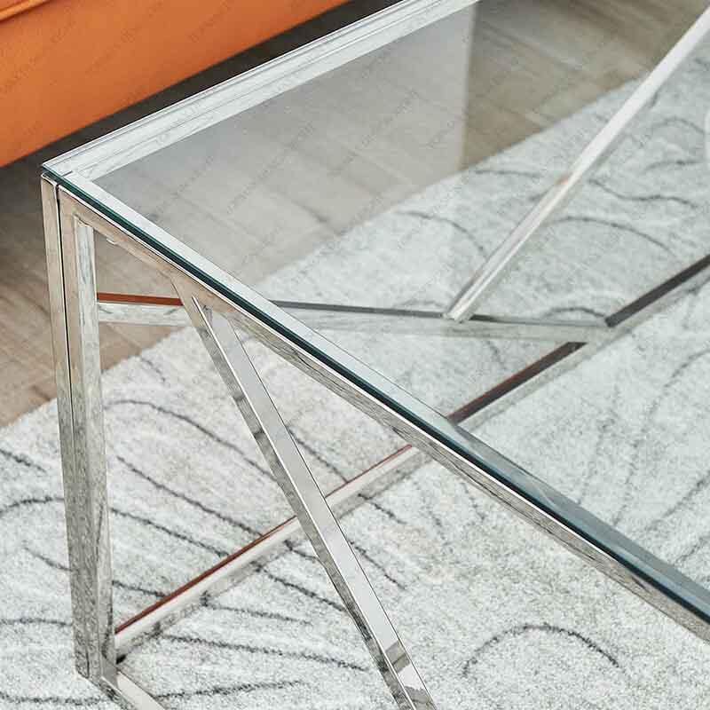 Factory Glass Top Coffee Table Silver Color Rectangle Coffee Table 85065P-C