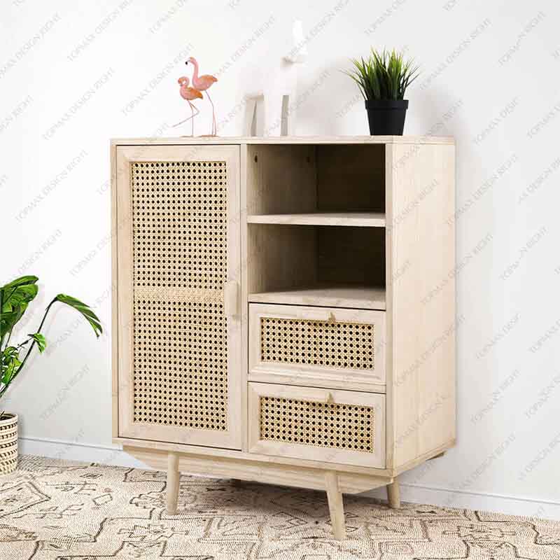 Wholesale Wooden Drawer Cabinet Rattan Storage Cabinet 32423B