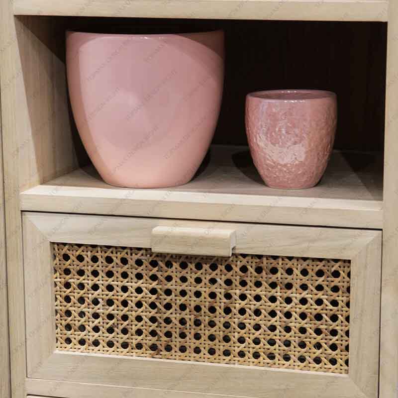 Wholesale Wooden Drawer Cabinet Rattan Storage Cabinet 32423B