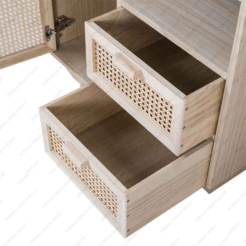 Wholesale Wooden Drawer Cabinet Rattan Storage Cabinet 32423B