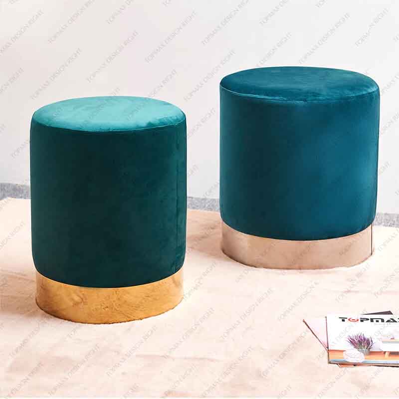 Modern Living Room Storage Bench Velvet Fabric Ottoman Stool 72121B-DIA35XH45