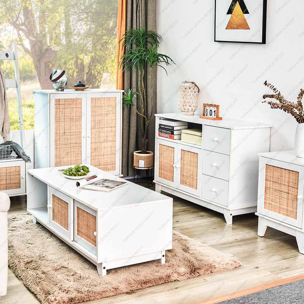 2 Doors 3 Drawers Cabinet Sideboard Rattan Storage Cabinet 31517C