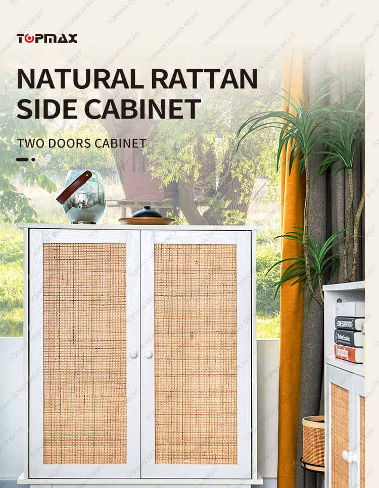 wooden rattan storage cabinet