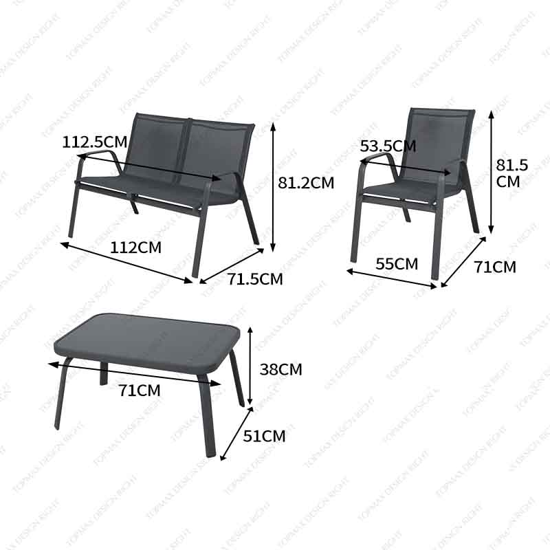 Garden Table And Chairs Outdoor Sling Sofa Grey Garden Furniture 24227-SET4
