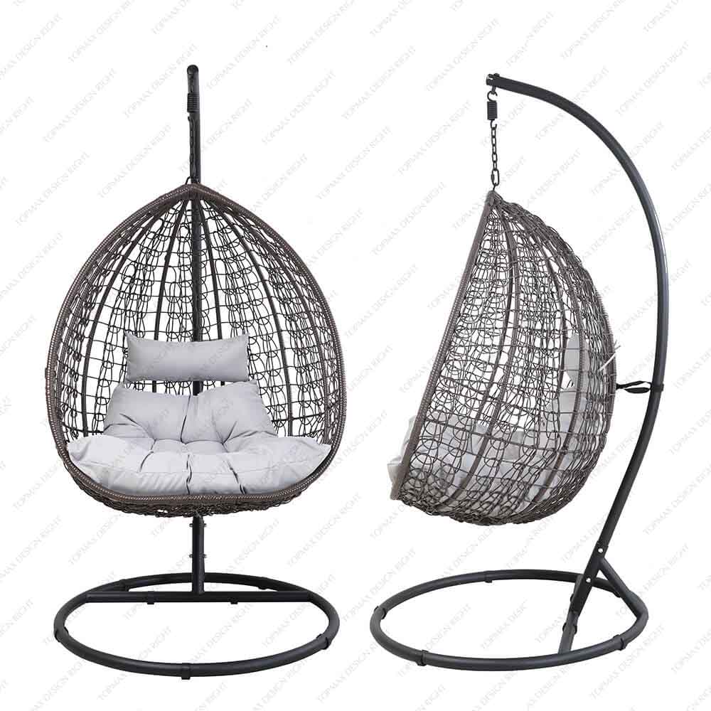 Outdoor Indoor Rattan Wicker Hanging Patio Swing Egg Chair With Soft Cushion 52090L2-ST