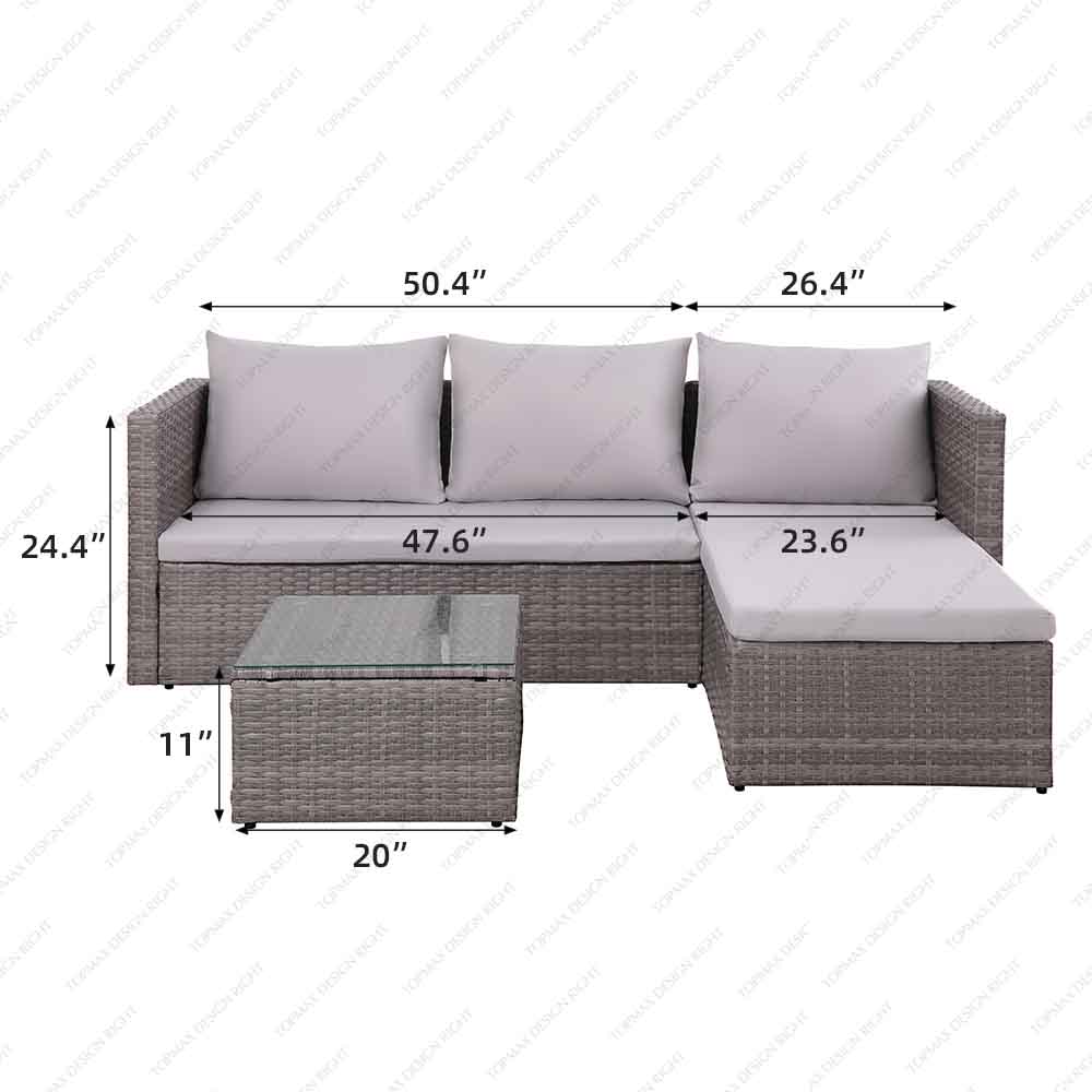 L Shaped PE Rattan Garden Sofa Outdoor Furniture 51924J3-SET-3