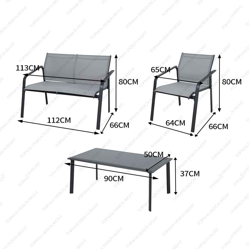 Factory Patio Sofa Chair Steel Garden Sofa Sling Outdoor 24293SET4-J-KD