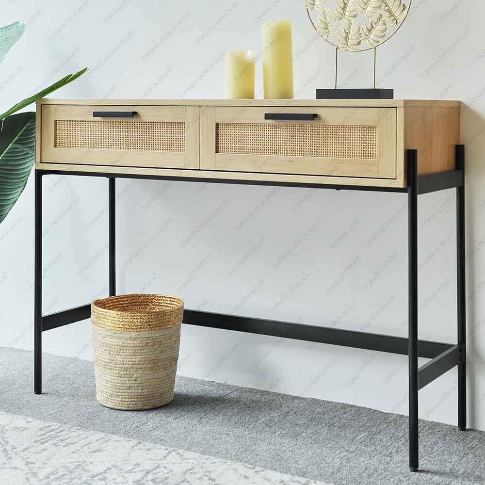 Factory Cheap Hallway Rattan Console Table With Drawers 27697