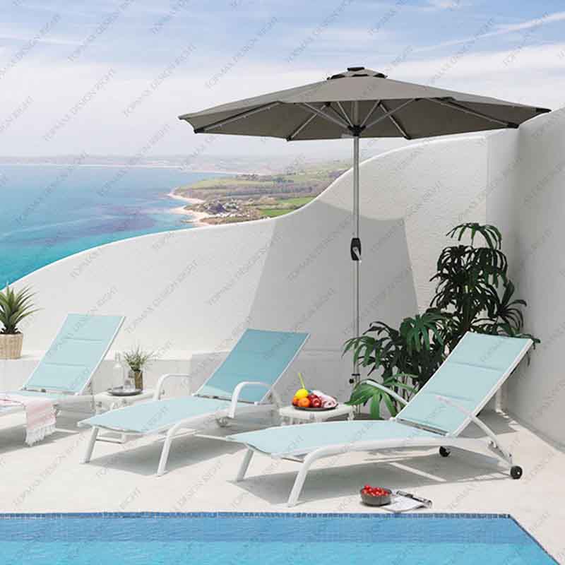 Adjustable Outdoor Relaxing Aluminum Chaise Lounge Chair With Wheels 40597TF-WHEEL