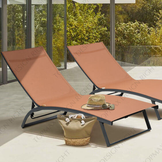 5-Position Outdoor Aluminum Grey Chaise Lounge Garden Loungers 40550TLB-WHEEL