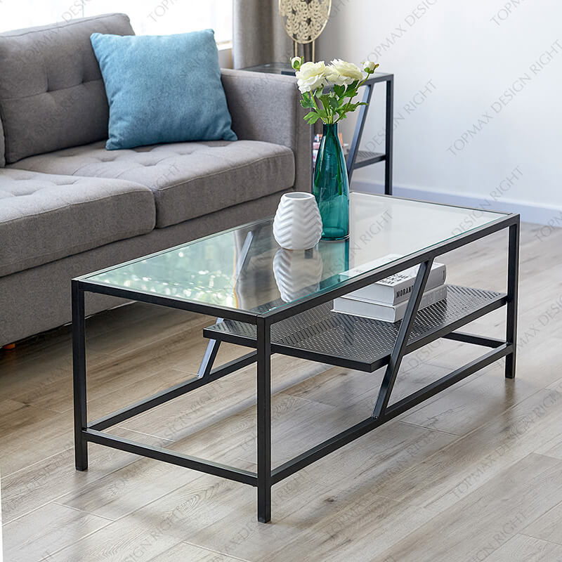 Black Metal Coffee Table Rectangular Glass Coffee Table 85077B-110X50