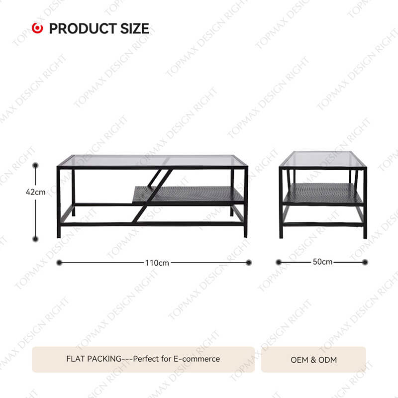 Black Metal Coffee Table Rectangular Glass Coffee Table 85077B-110X50