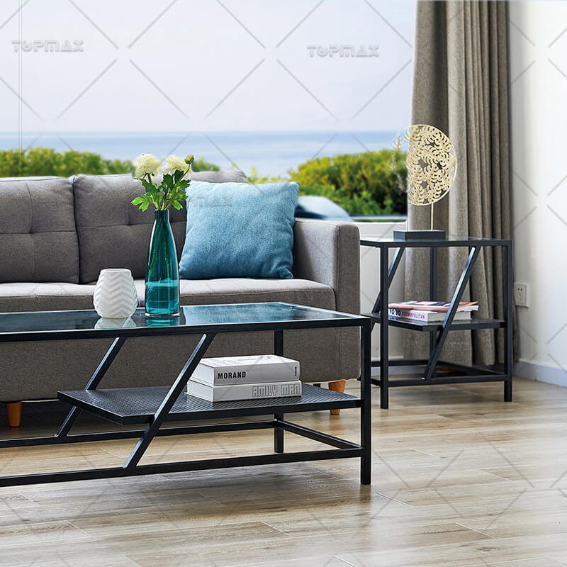 Modern Black Coffee Table Small Glass Coffee Table 85077B-50X50