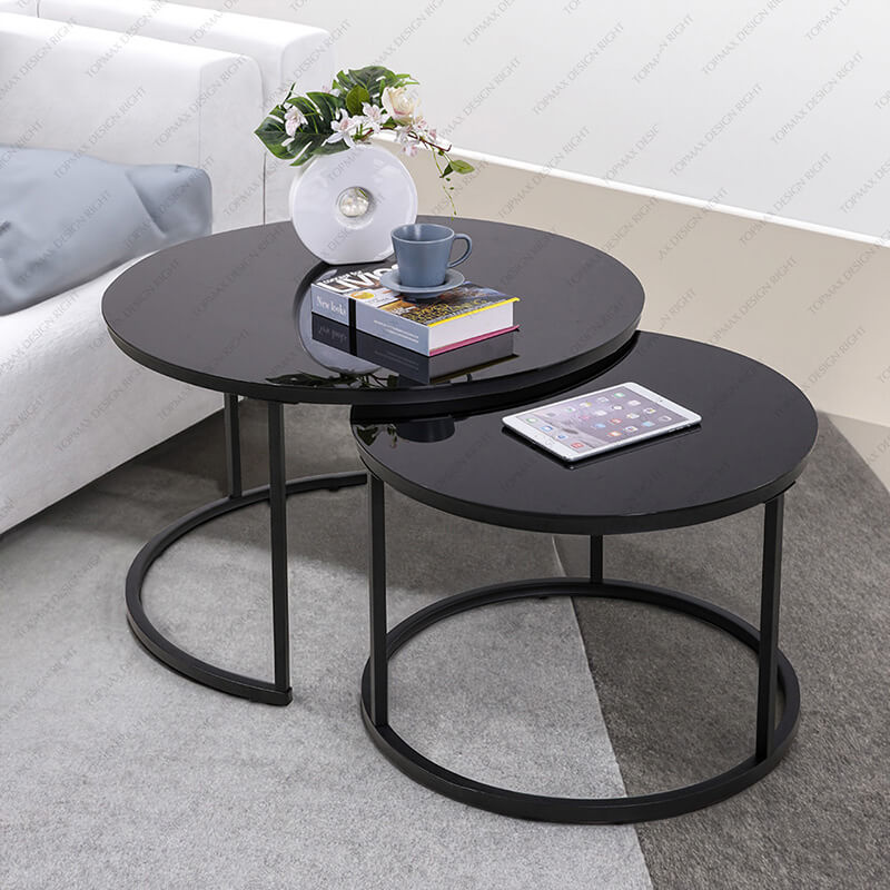 Black Round Coffee Table Nesting Coffee Table 31361Q(SET2)-BG-BS