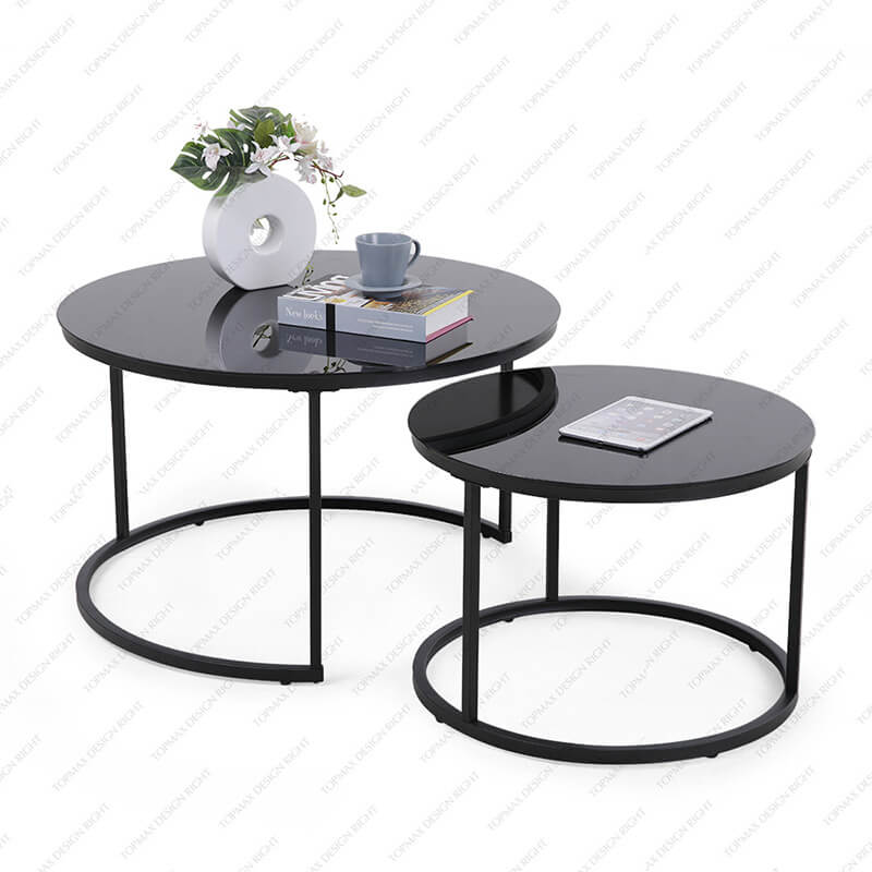 Black Round Coffee Table Nesting Coffee Table 31361Q(SET2)-BG-BS