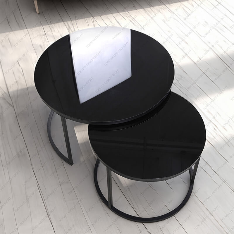 Black Round Coffee Table Nesting Coffee Table 31361Q(SET2)-BG-BS