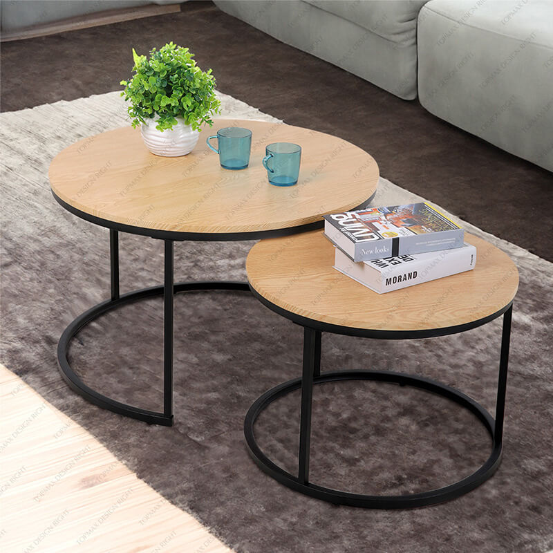 Modern Wood And Metal Coffee Table Sets Nesting Side Tables 31361Q(SET2)-MDF