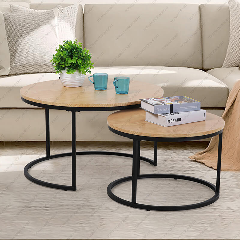 Modern Wood And Metal Coffee Table Sets Nesting Side Tables 31361Q(SET2)-MDF