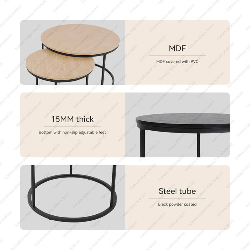 Modern Wood And Metal Coffee Table Sets Nesting Side Tables 31361Q(SET2)-MDF