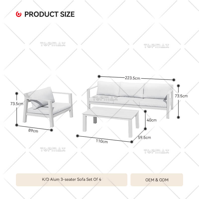 Metal Garden Sofa Couch Comfy Outdoor Sofa 45678C-SET4