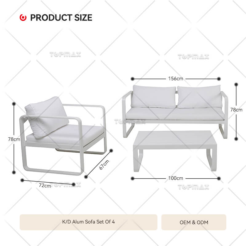 White Outdoor Sofa Furniture Aluminium Garden Sofa Set 44865B-SET4