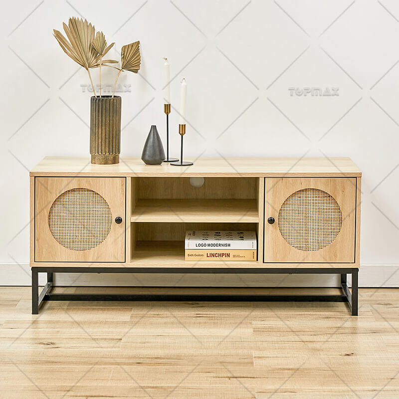 Modern TV Unit with Carving and Rattan Design Ample Storage 31530A