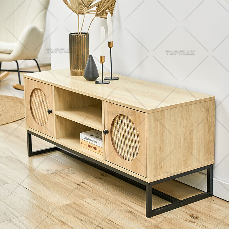 Modern TV Unit with Carving and Rattan Design Ample Storage 31530A