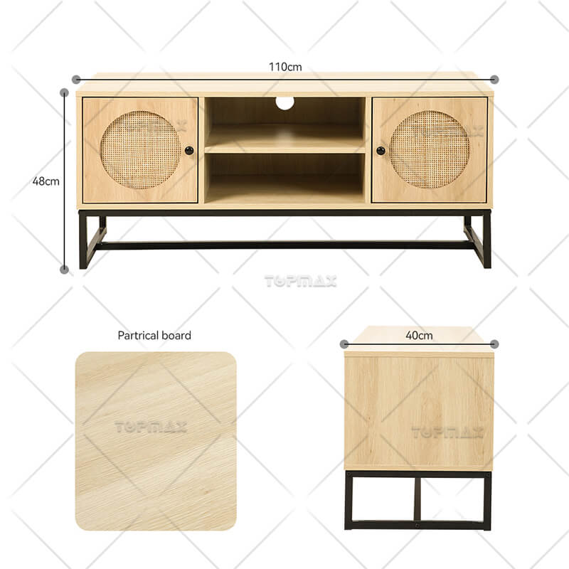 Modern TV Unit with Carving and Rattan Design Ample Storage 31530A