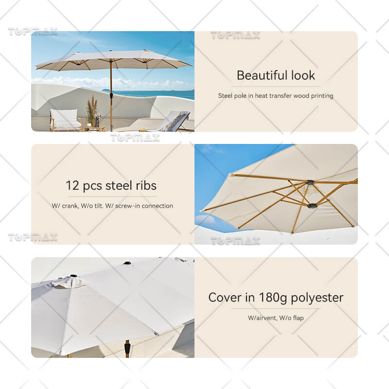 Steel Double Garden Umbrella Heat Transfer Wood Printing 60612ST-WD