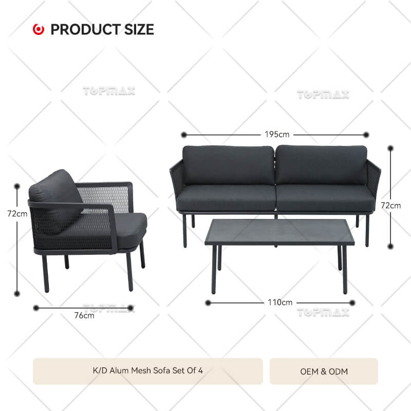 Aluminium Garden Sofa Set with Seat and Back Cushion 52437B3-SET-4-ALUM