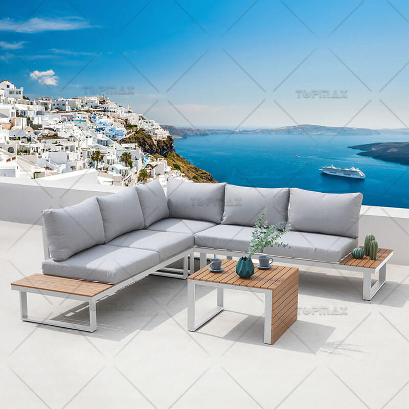 Aluminium Garden Corner Sofa Polywood Slats 200g Polyester 44991-SET4