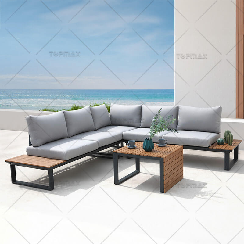 Aluminium Garden Corner Sofa Polywood Slats 200g Polyester 44991-SET4