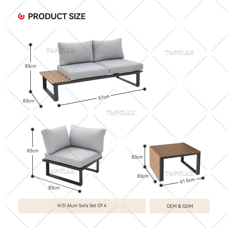 Aluminium Garden Corner Sofa Polywood Slats 200g Polyester 44991-SET4