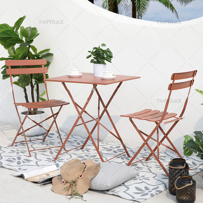 Steel Patio Bistro Set Of 3 Square Foldable Table 22114SQ-60X60&24143S-CRY