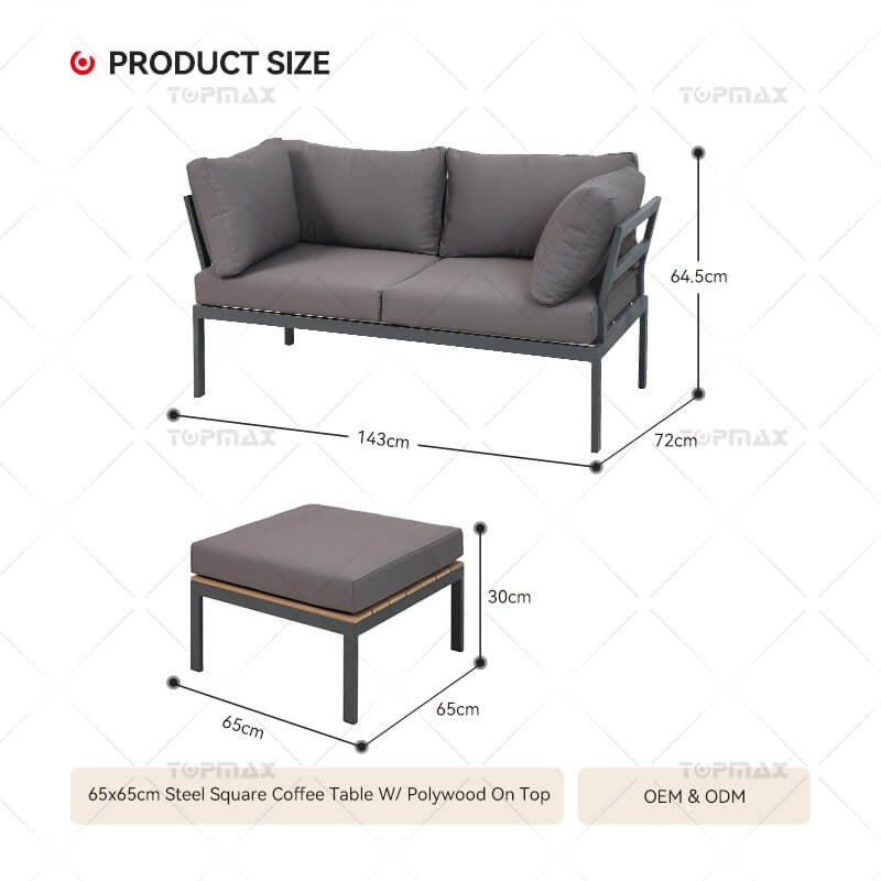 Steel Modern Patio Sofa With Armrest 24380-SET2