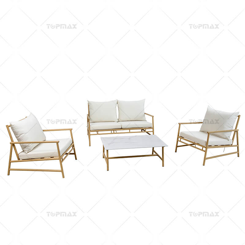 Metal Outdoor Sofa Set Powder Coated In Wood Finish 24516-SET4