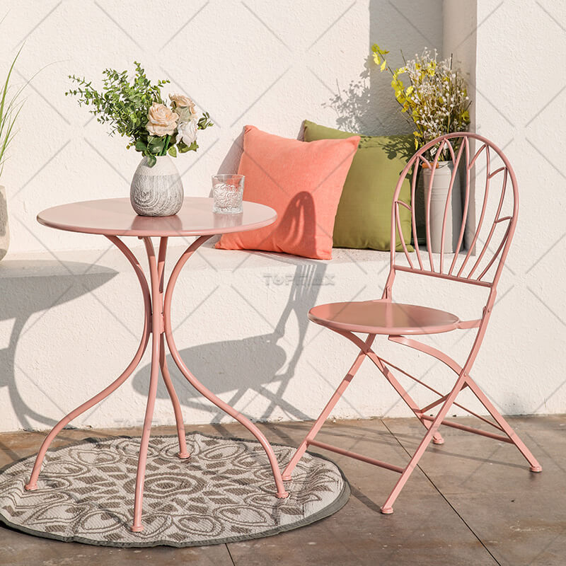 Patio Table Set Steel Round Table Foldable Chair 24529-SET3