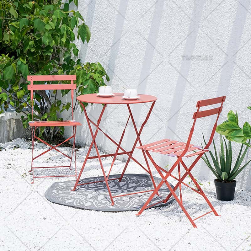 Metal Bistro Set Steel Foldable Table And Chair 22114A&24155CR-D