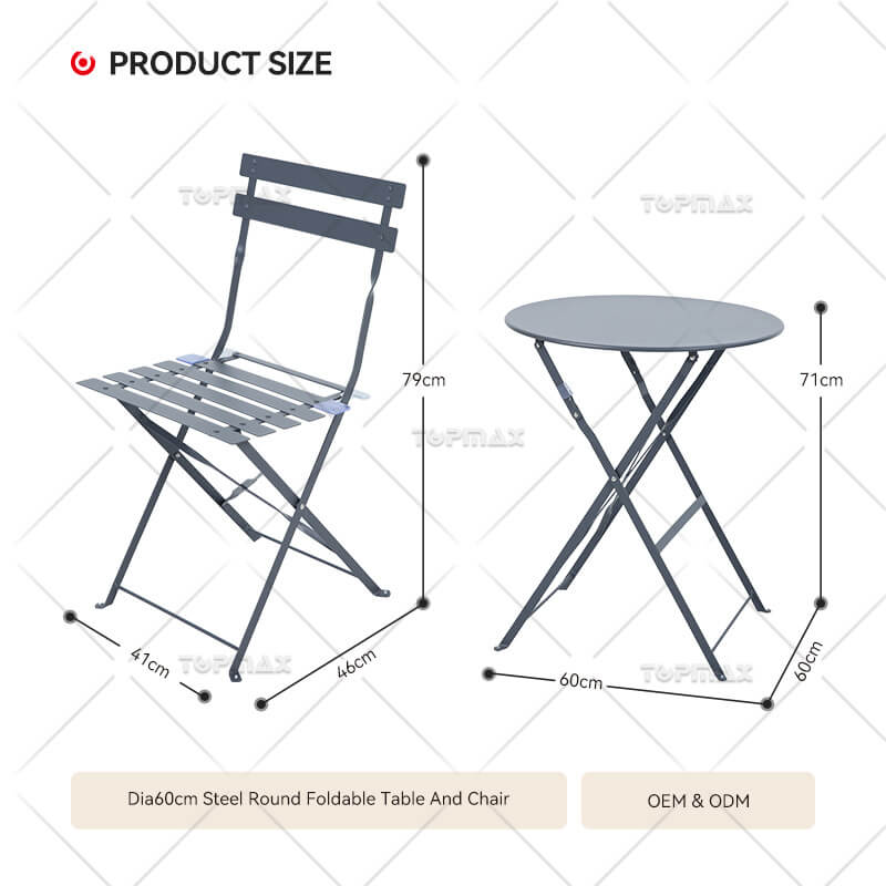 Metal Bistro Set Steel Foldable Table And Chair 22114A&24155CR-D