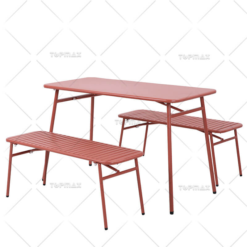 Balcony Chair Set 3 of Steel Bench Rectangular Table 24184M-SET3