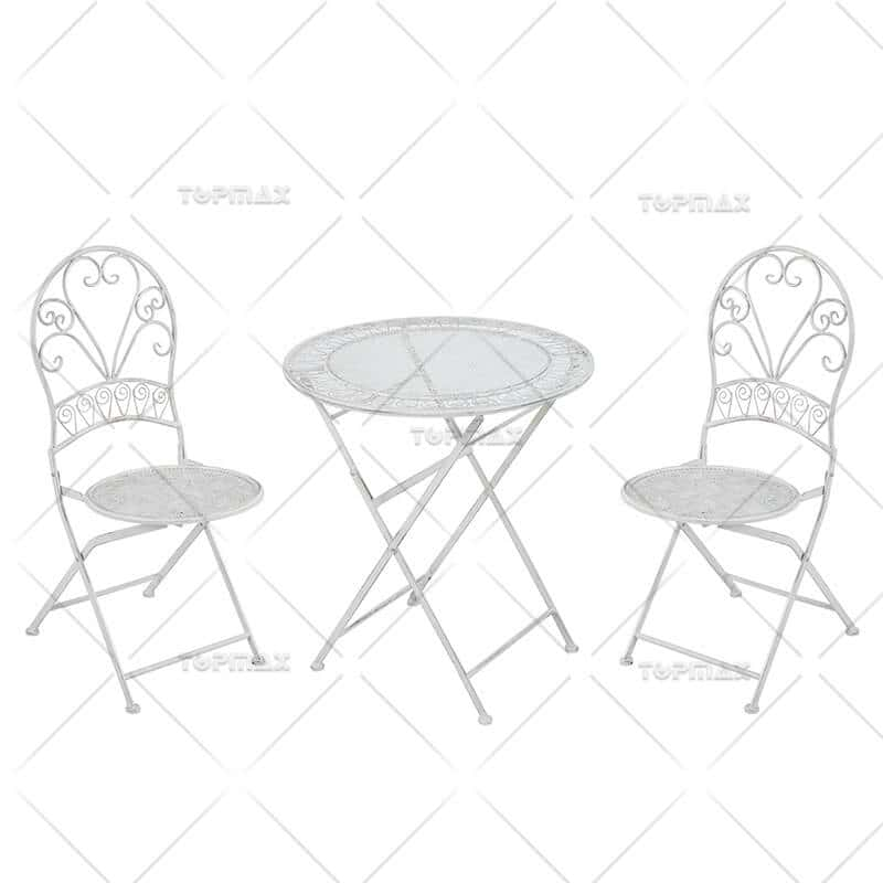 Patio Chair Set Steel Round Foldable Table 24335-SET3