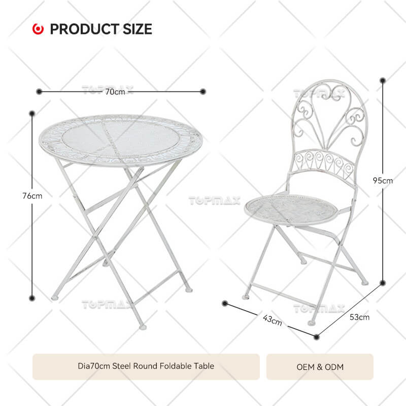 Patio Chair Set Steel Round Foldable Table 24335-SET3