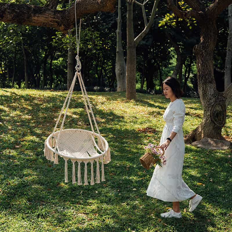 Hammock Swing Chair Poly-Cotton Rope With Fringe 68529A