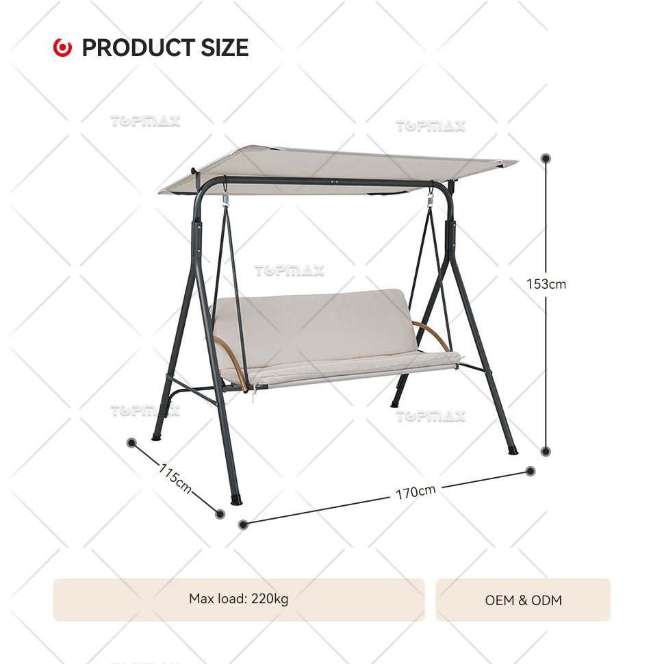 Steel 3 Seater Garden Swing Seat Armrest 20148C-3