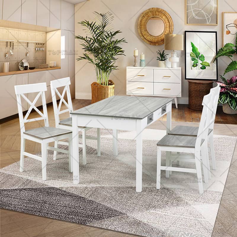 White Dining Table Set Poplar Wood 4 Drawers SD11178